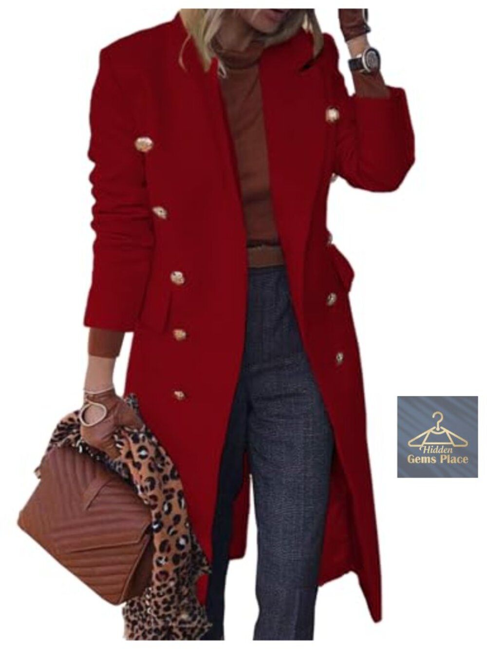 Women's Wool Blend Double Breasted Pea Coat Long Sleeve Knee Length Winter
